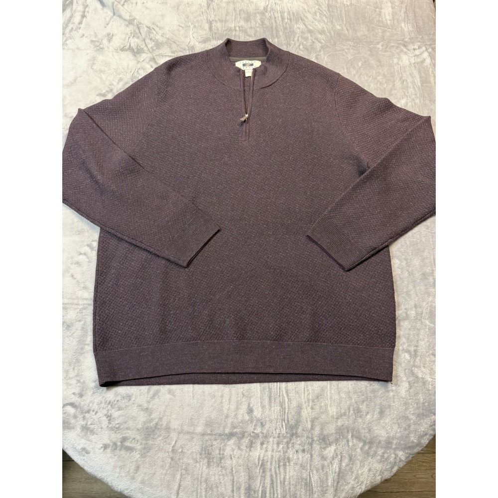 Joseph Abboud‎ Plum/Burgundy Quarter Zip Pullover Sweater Merino Wool Size XL